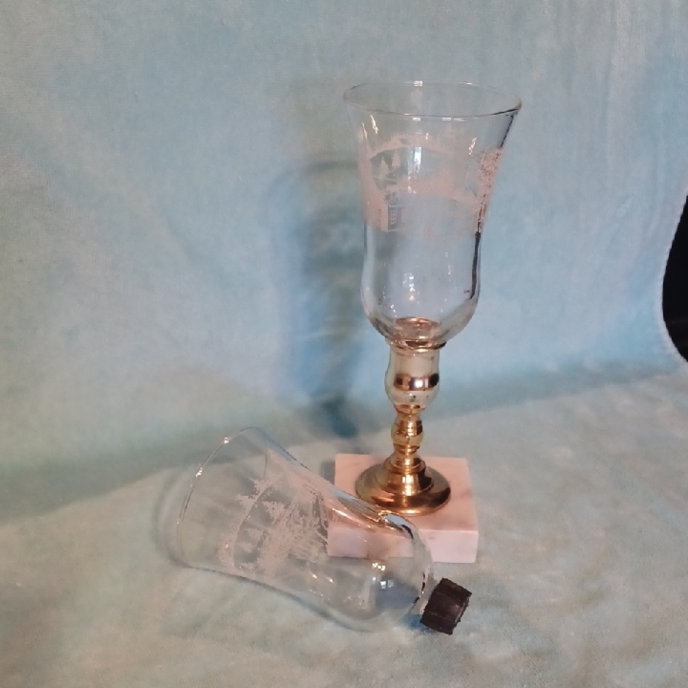 Home Interiors Etched Glass Votive Candle Holder Set Of 2 Church Scene